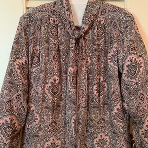 Pink/grey Paisley blouse with tie